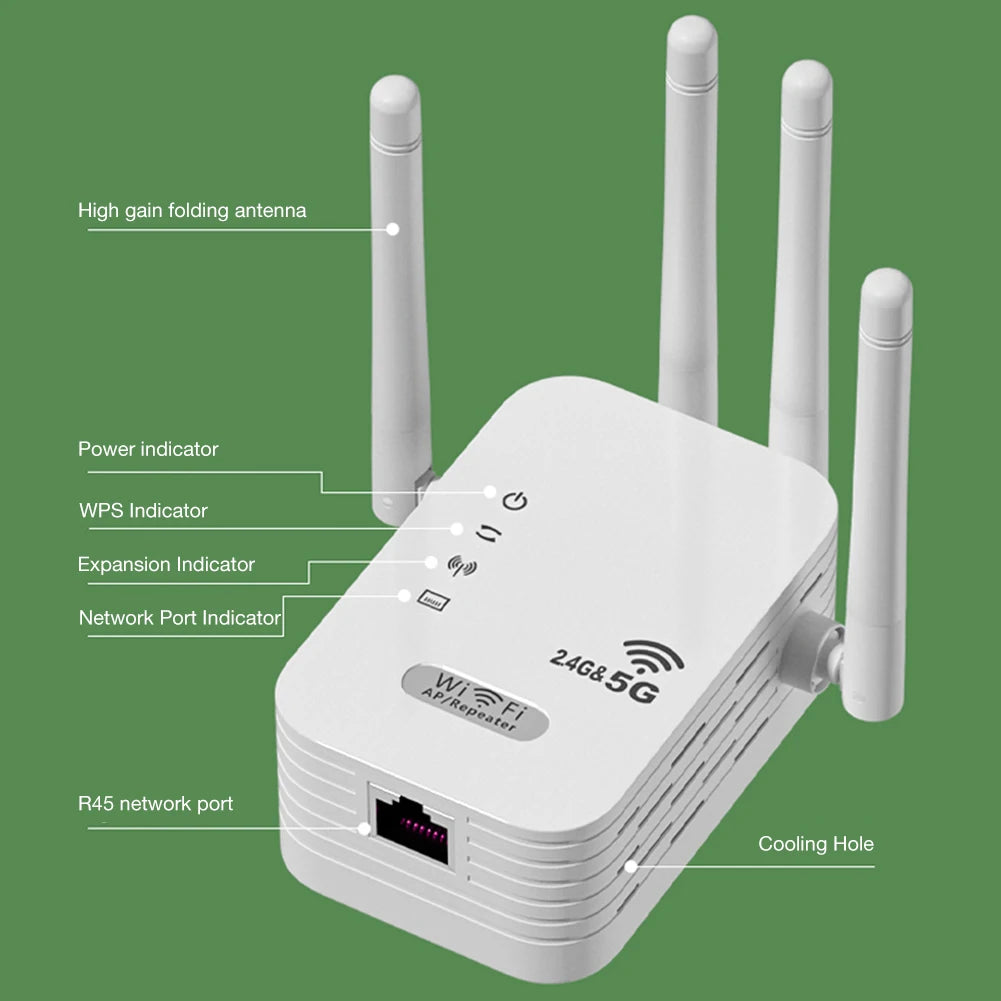 Dual-Band 2.4G 5G WiFi Repeater Signal Booster WiFi Extender 802.11bgn Gigabit Router with WPS EU/US Plug Type WiFi Amplifier - Smarsty