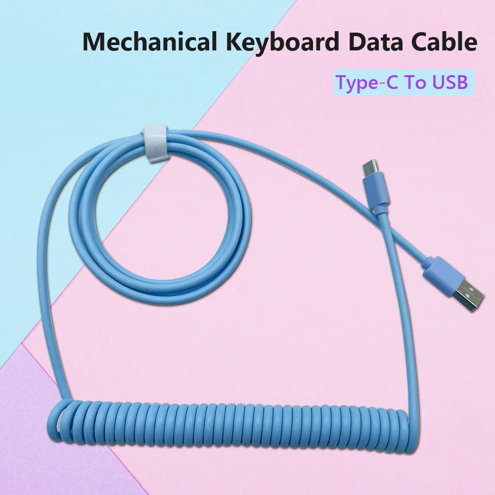 Computer Mechanical Keyboard Data Cable Extension Cord Coiled Charging Cable Type-C to USB Plug-in Spring Line