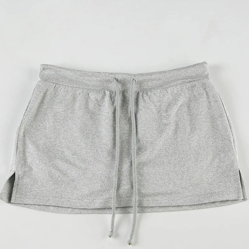 Solid Lace-up Mini Skirts Sexy American Retro Basic Vintage Casual Short Bottoms Basic Casual A-Line Knit Clothing - Smarsty