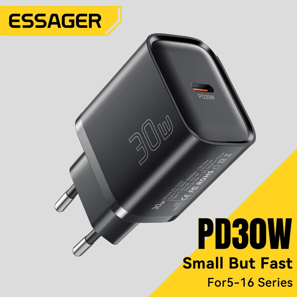 Essager Mini 30W Type C Charger PD QC3.0 Fast Type C Charger For iPhone 16 15 14 13 Pro Samsung S25 Xiaomi iPad Travel Adapter - Smarsty