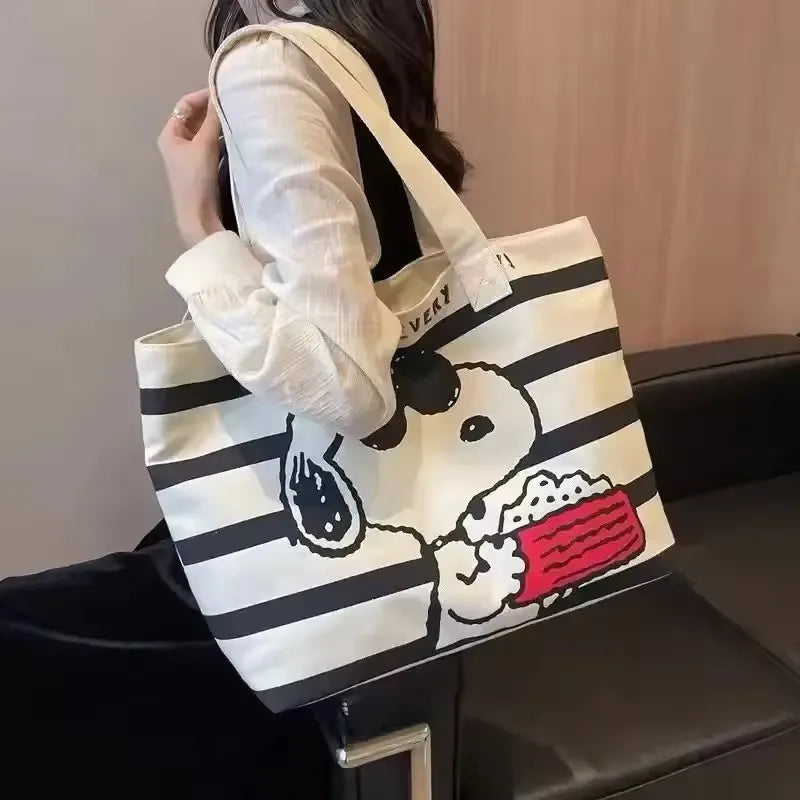Snoopy Canvas Tote Bag With Cute Print Durable Everyday Use - Smarsty