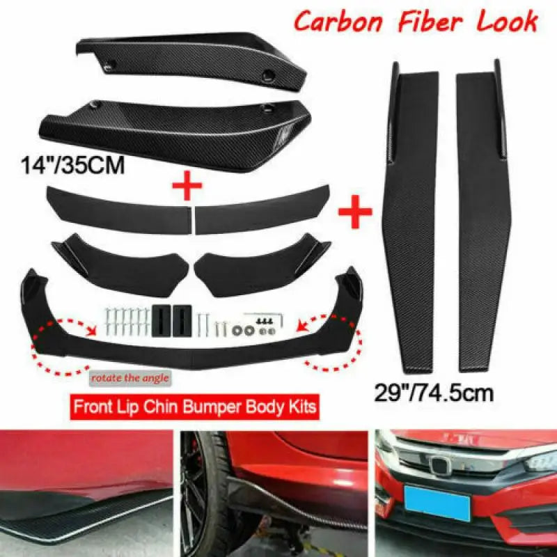Quality Auto Parts Universal Front Bumper Splitter Lip Spoiler Diffuser Body Kit Black Winglets Side Skirt Extension Protector