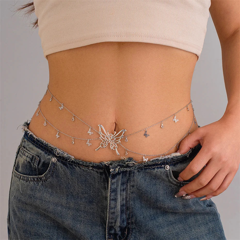 Boho Butterfly Waist Chain with Crystal Tassels - Smarsty