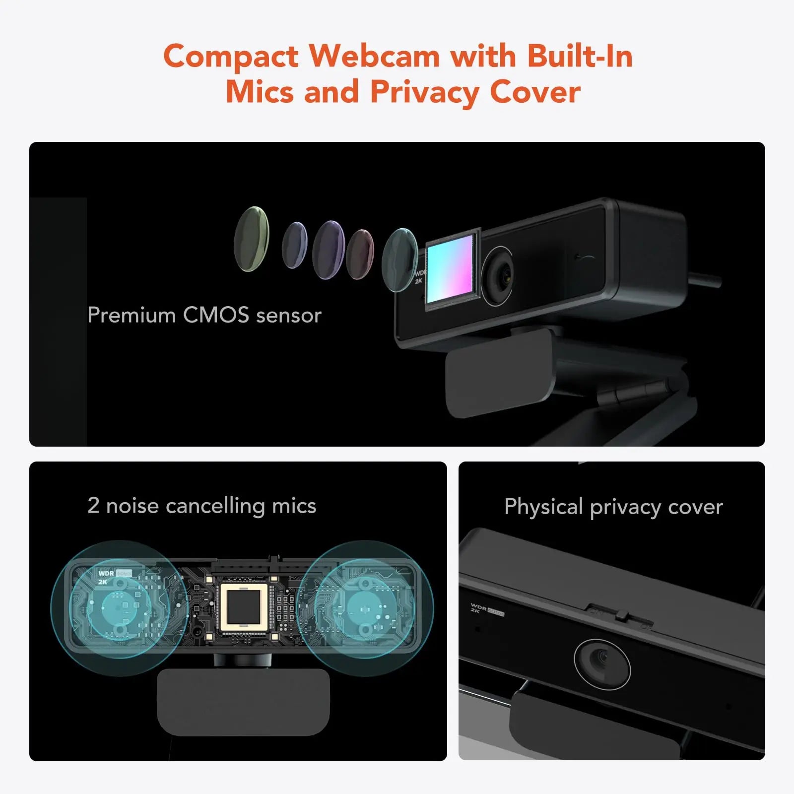 V11 2K Webcam for PC, 1080P 60FPS FHD 90° Web Camera with Microphone&Privacy Cover,USB Plug&Play for Mac/Laptop/Desktop/Computer