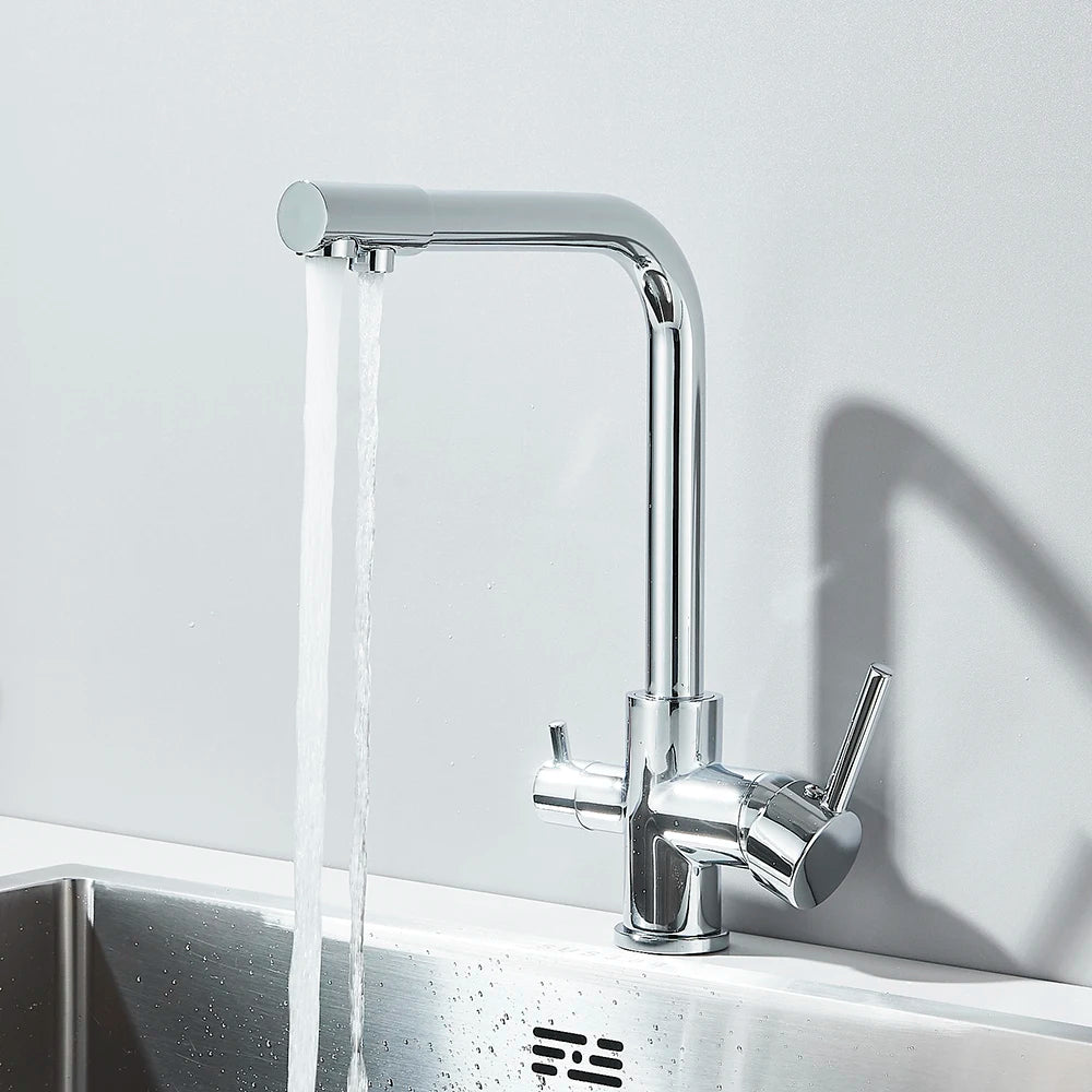Chrome Kitchen Faucet with Pure Water Filter and Dual Handles - Smarsty