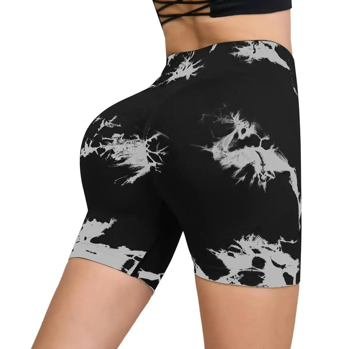 Tie Dyed Seamless Fitness Pants Women's High Waist and Hip Lifting Sports Tight Shorts Running Sexy Peach Fitness Yoga Shorts - Smarsty