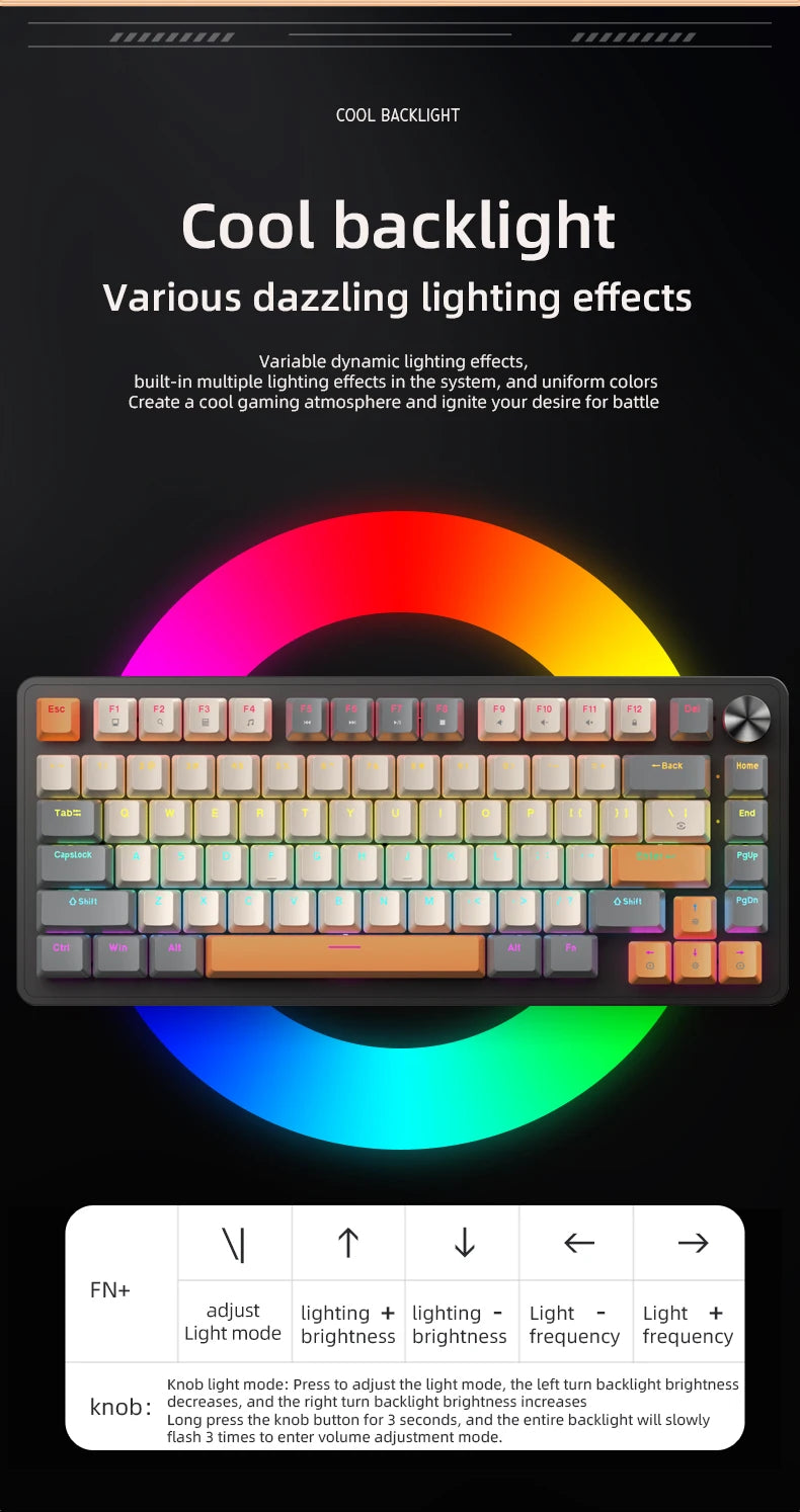 75 Percent Mechanical Keyboard With Media Knob Backlighting