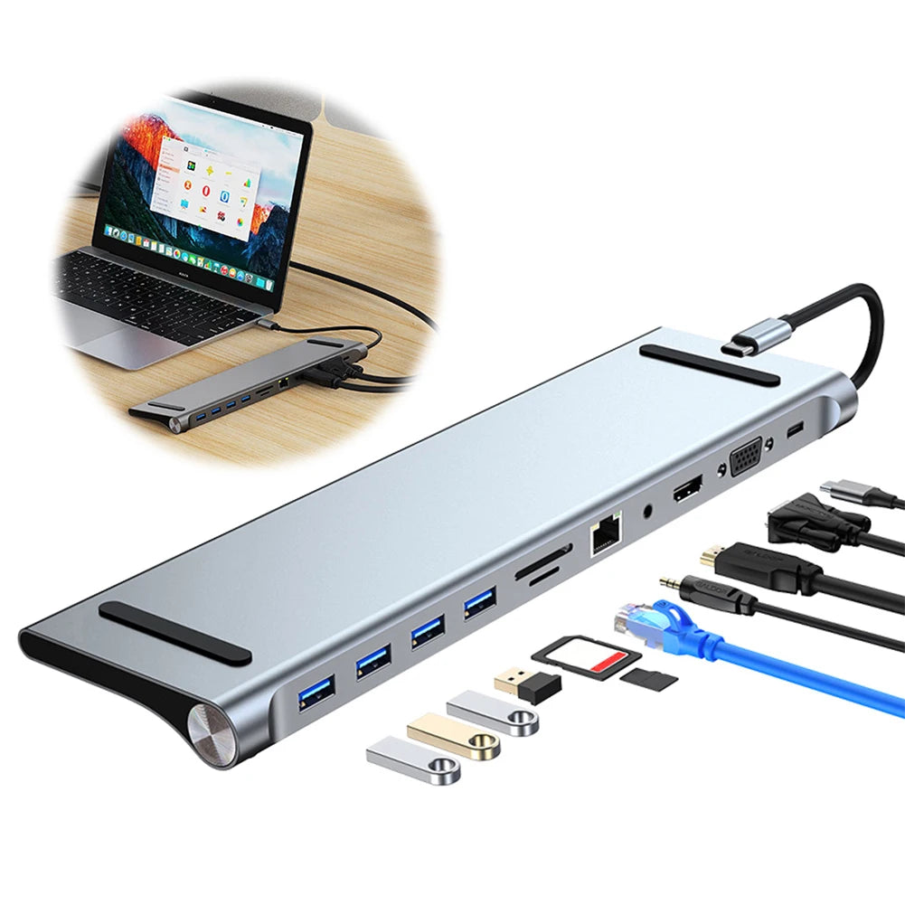 11 in 1 USB C Docking Station with 4K HDMI-Compatible VGA Ethernet USB C Dock 100W PD SD/TF Audio Type C Hub 1* USB 3.0 3*USB2.0
