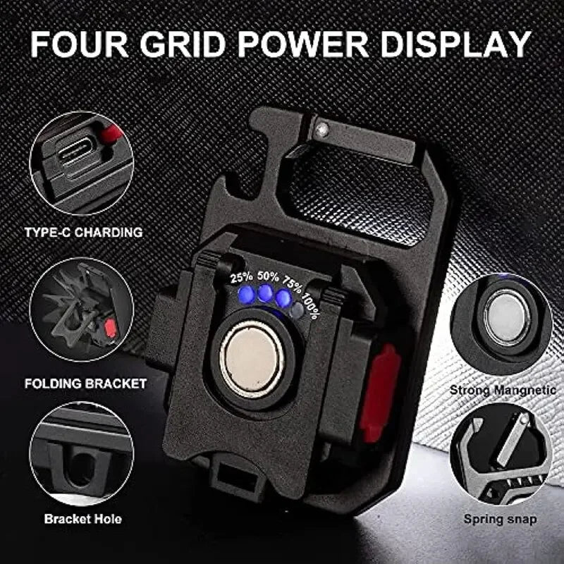 Mini LED Flashlight Magnetic COB Outdoor Camping Pocket Work Light 800 Lumens USB Rechargeable 7 Modes Spotlights - Smarsty