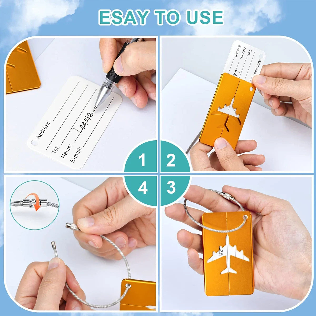 Aluminum Alloy Travel Luggage Tag Hanging Tag Suitcase Tag Plane With Name ID Cards Anti-lost Solid Color Travel Accessories - Smarsty