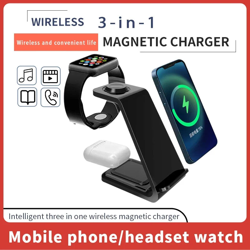 Three In One Wireless Charger Stand Fast Charging Dock - Smarsty