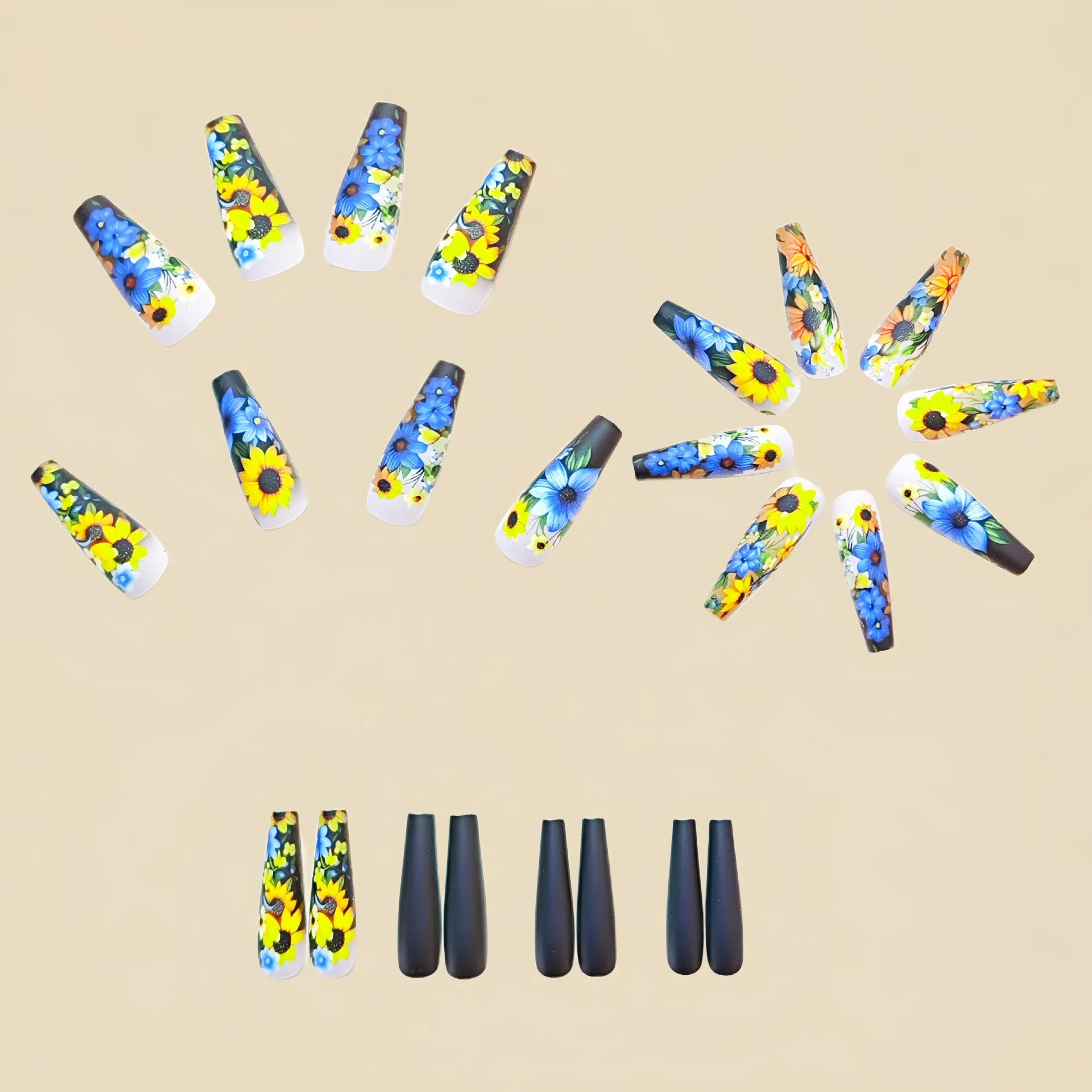 24 Piece Set Medium Long Press On Nails with Floral Design - Smarsty
