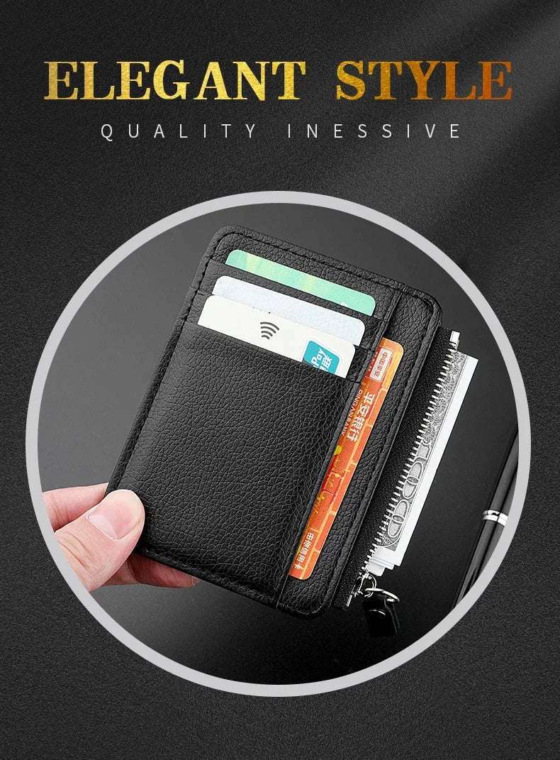 Mini Credit Card Wallet Id Card Holder Men's Small Wallet Thin Sleeve Zipper Short Coin Wallet