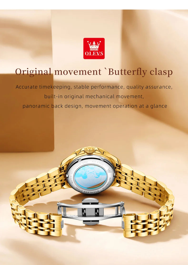 OLEVS Women's Stainless Steel Automatic Watch with Dual Calendar - Smarsty