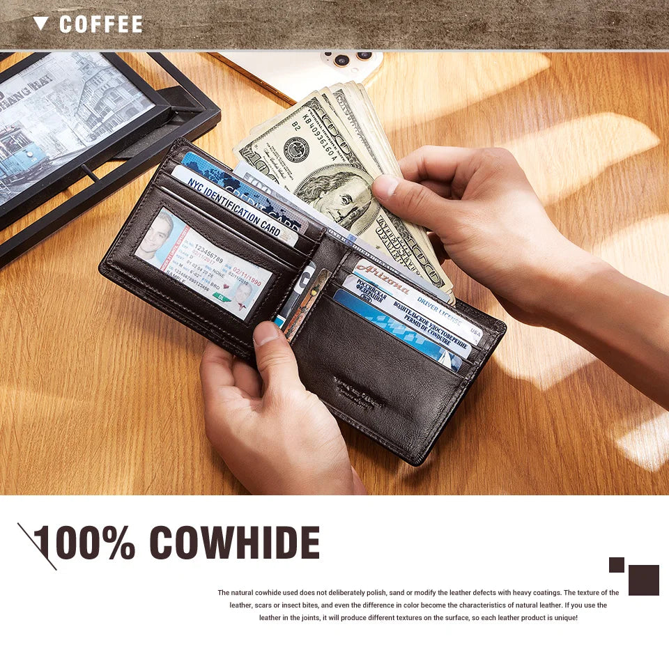 HUMERPAUL Airtag Wallet For Men Real Leather RFID Trifold Card Holder Case with ID Window Slim Anti-lost Purse - Smarsty