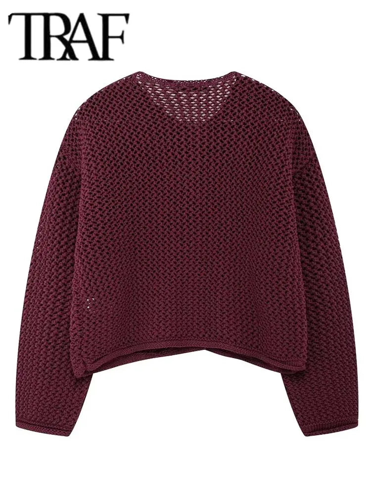 TRAF Autumn Winter Knitted Cardigans For Women Casual Button Long Sleeve Female Sweater 2024 Fashion Loose Lady Cardigans Coat - Smarsty
