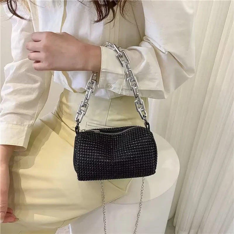 Rhinestone Bucket Bag Sparkling Crossbody Chain Bag - Smarsty