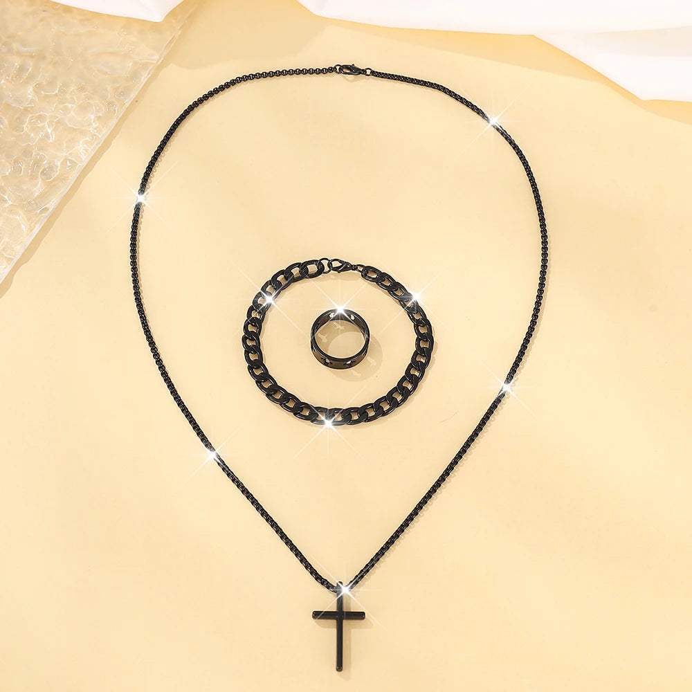 Men's Stainless Steel Cross Pendant Jewelry Set - Smarsty