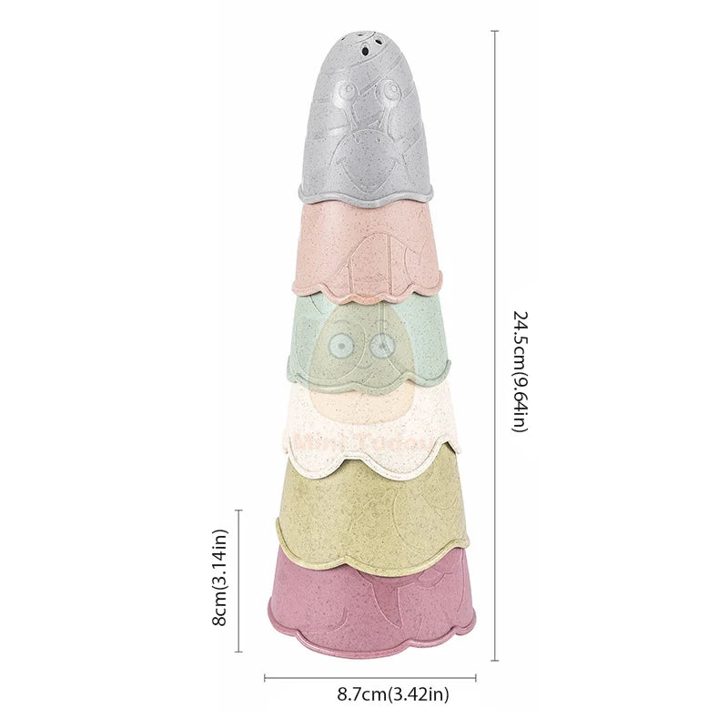 Baby Toys Stacking Cup Cartoon Early Educational Learning Color Number Nesting Sorting Bath Shower Play Water Sand Game For Kids - Smarsty