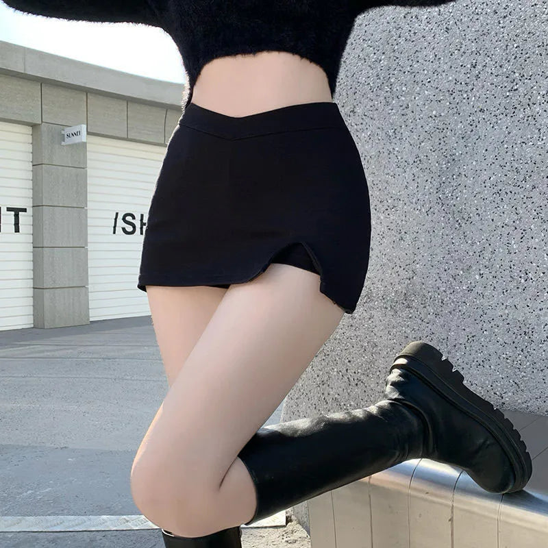 Black Split Mini Skirts Women Summer Sexy Club High Waist Slit Skirt Streetwear Korean Party Fashion Irregular Slim A Line Skirt - Smarsty