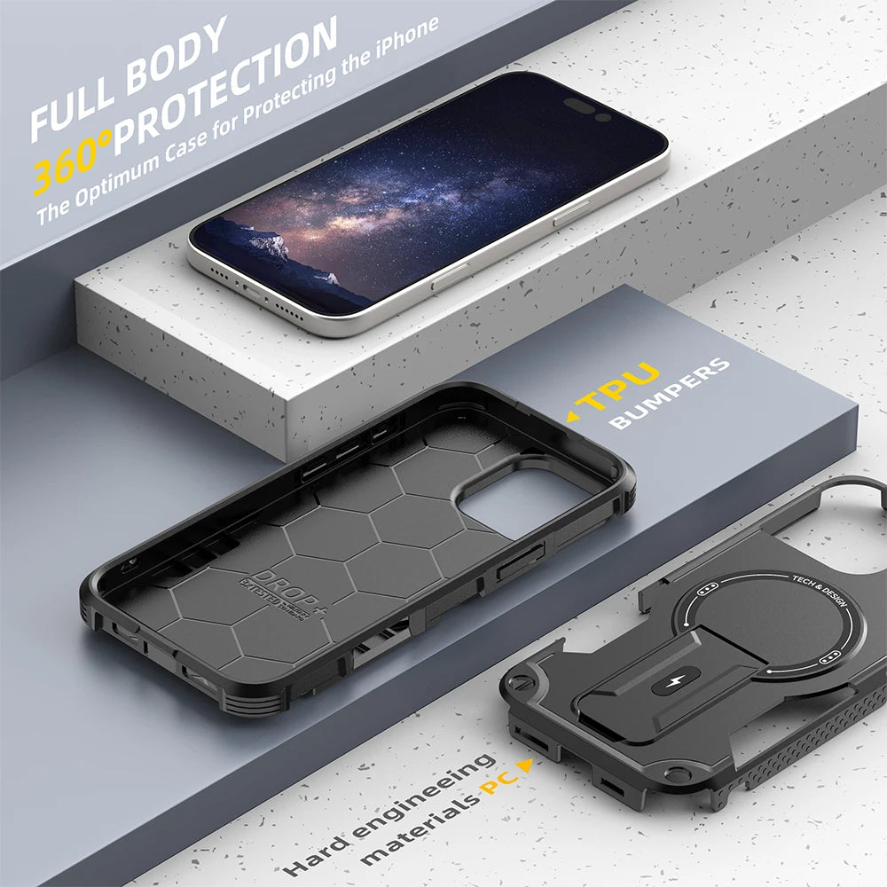 Armor Invisible Bracket for Magsafe Case For iPhone 17 16 15 13 14 12 Pro Max Plus 11 Magnetic PC Wireless Charge Holder Cover