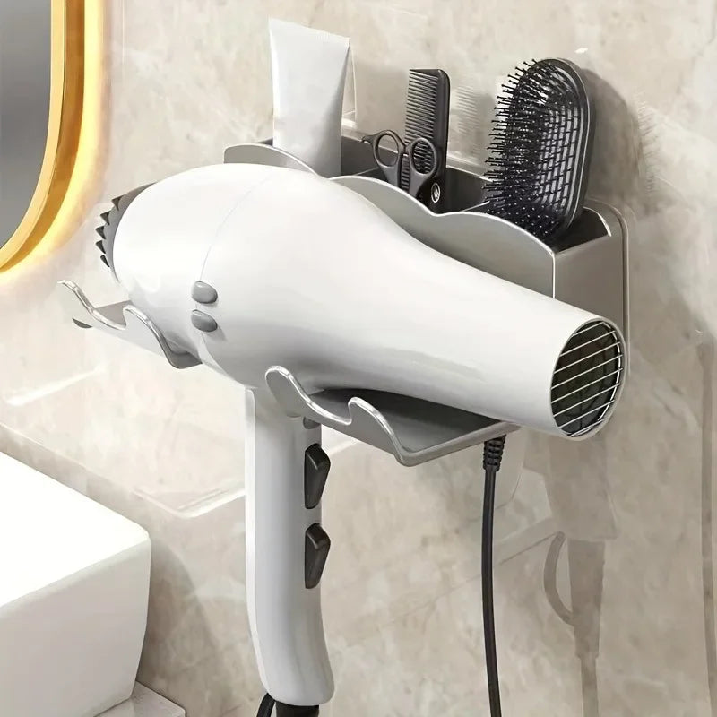 1pc Hair dryer storage rack, non perforated bathroom wall mounted bracket, bathroom air duct storage - Smarsty