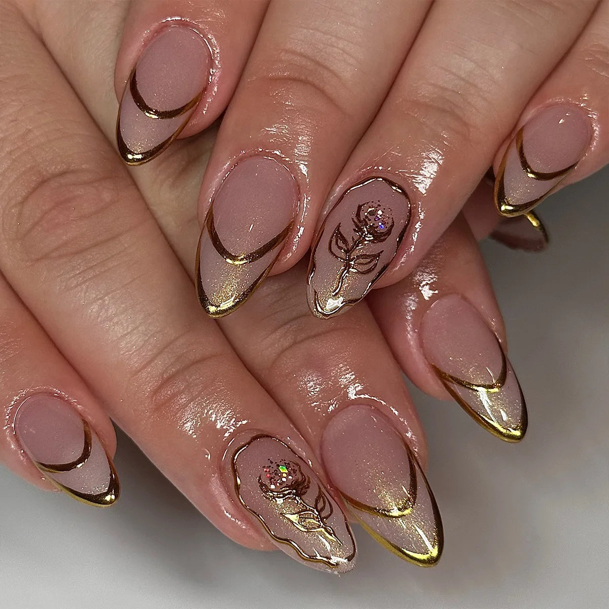 24 Pcs Metallic Cat Eye French Press On Nails - Smarsty