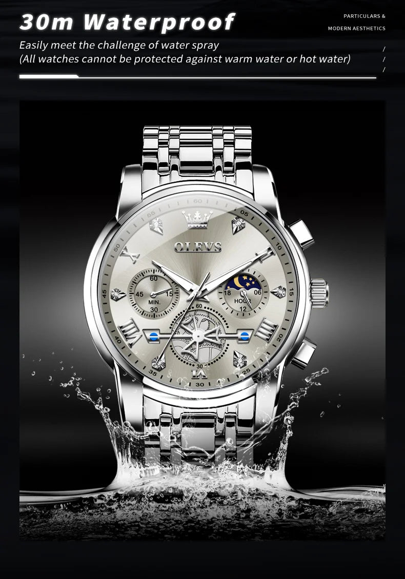 OLEVS Luxury Quartz Watch with Moon Phase Feature - Smarsty