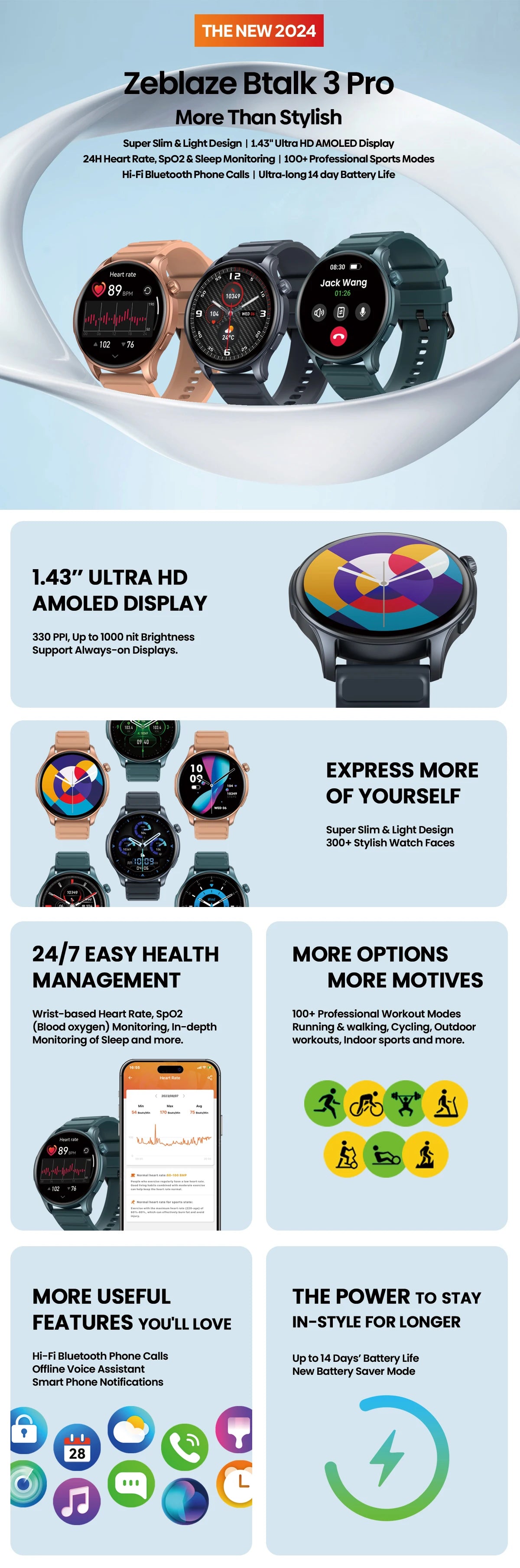 Zeblaze Btalk 3 Pro Smart Watch with AMOLED Display - Smarsty