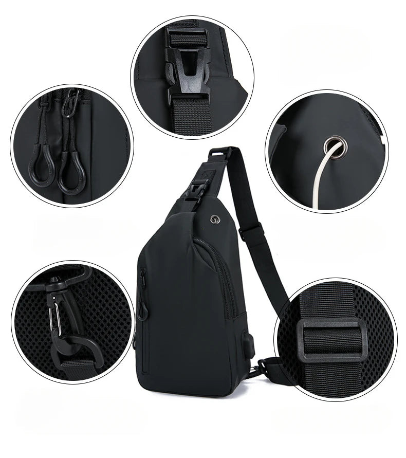Mens Nylon Chest Bag With USB Charging Compact Crossbody - Smarsty