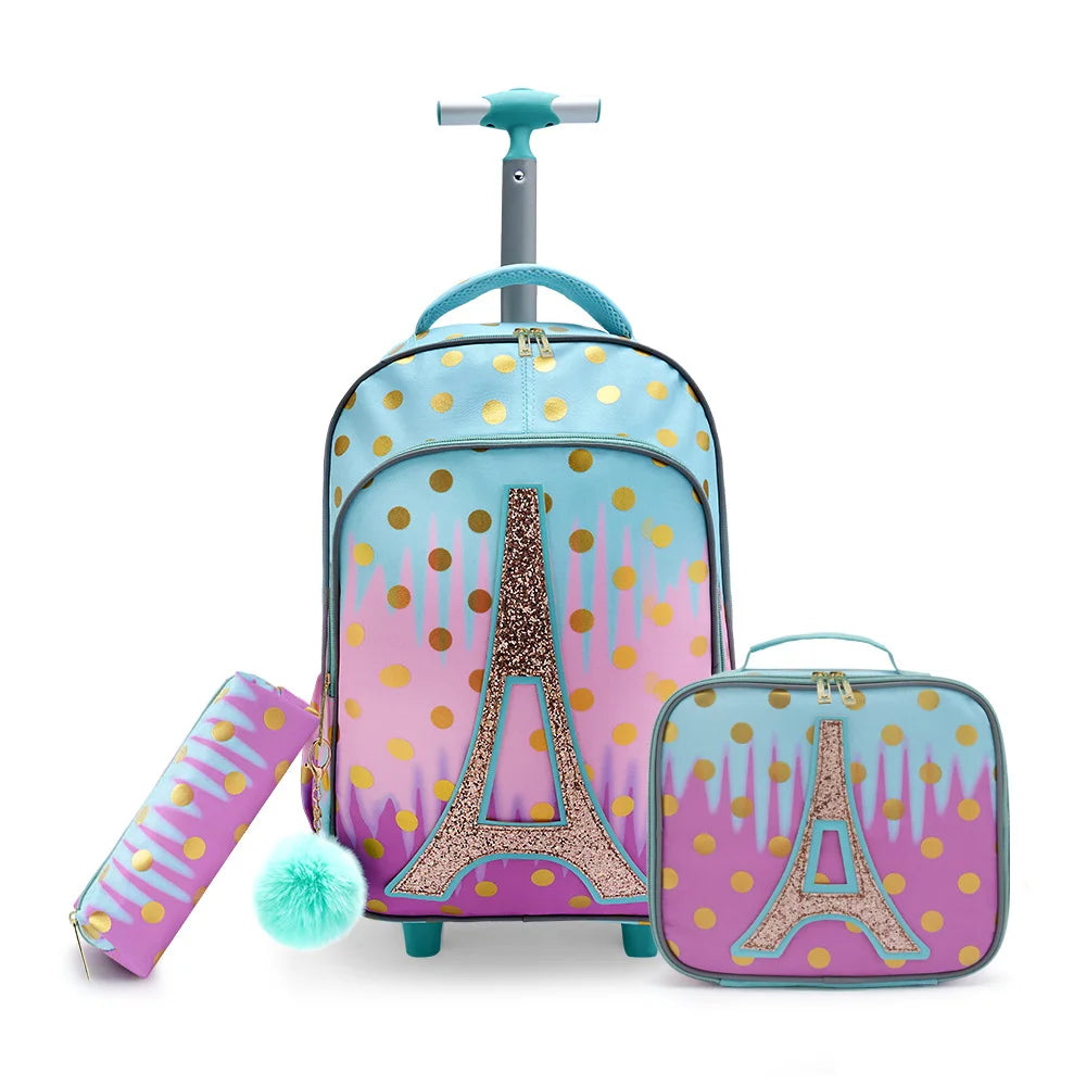 Pink Rolling Backpack For Girls With Glow In The Dark - Smarsty