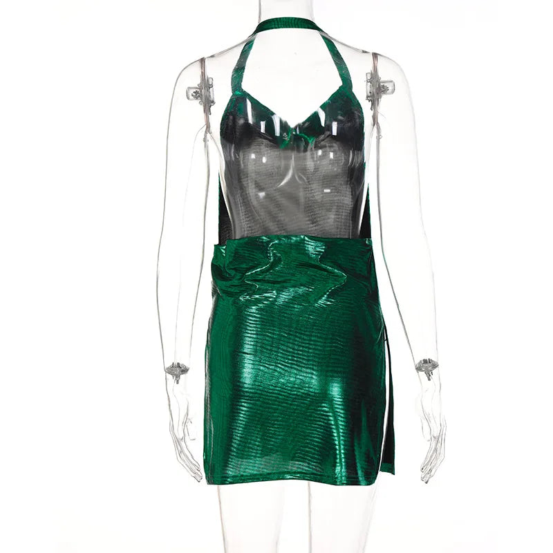 Sexy and Fashionable Women's Elegant Short Dress with Hanging Neck Backless Bottom Chest Sequin Party Girl Dance Dress - Smarsty