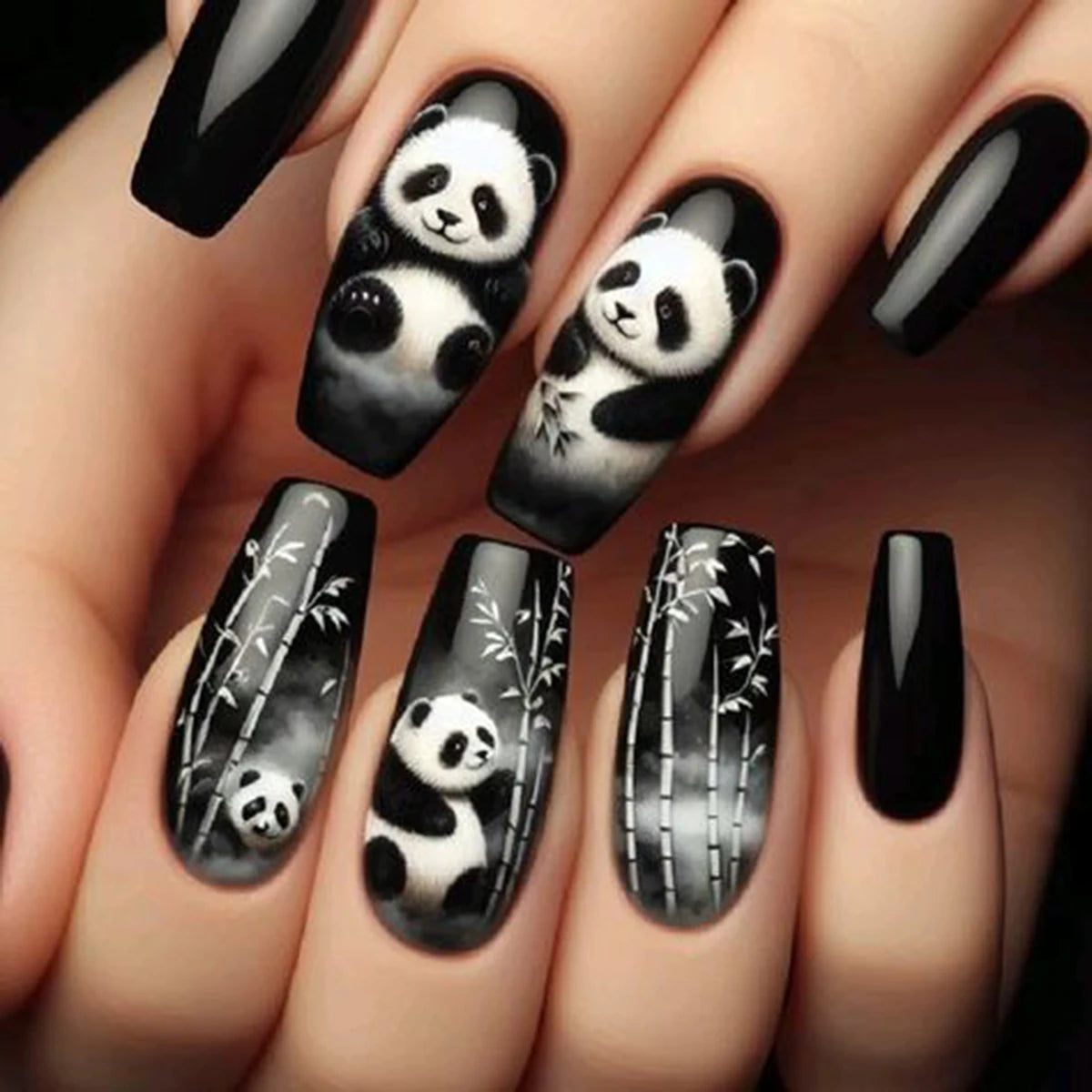 Extra Long Stiletto Black Full Cover Fake Nails - Smarsty