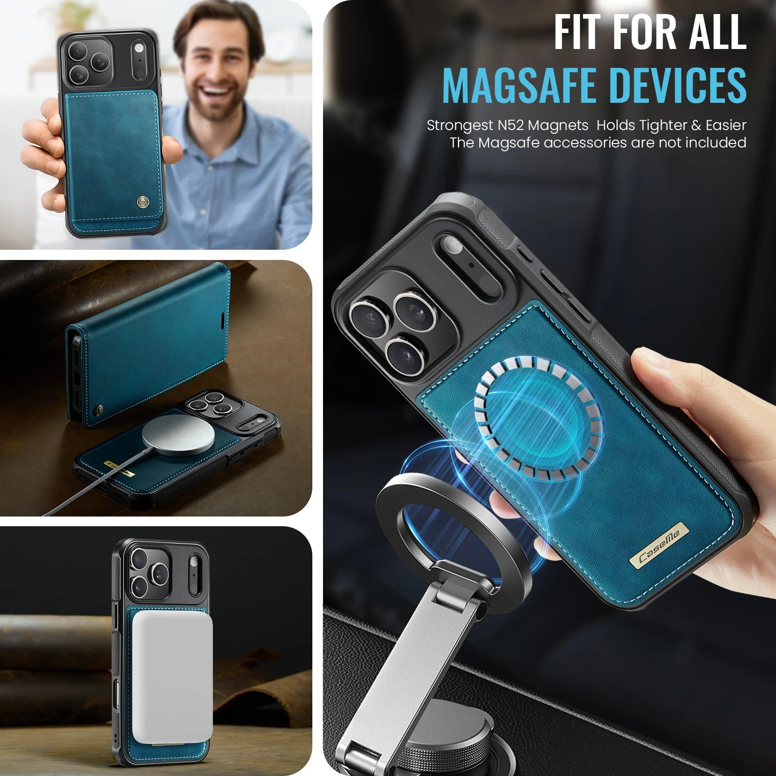 High Quality 2-in-1 Detachable Wallet Leather Magsafe Case For iPhone 17 Air 16 15 14 Plus 13 12 11 Pro Max Luxury Magnetic Flip