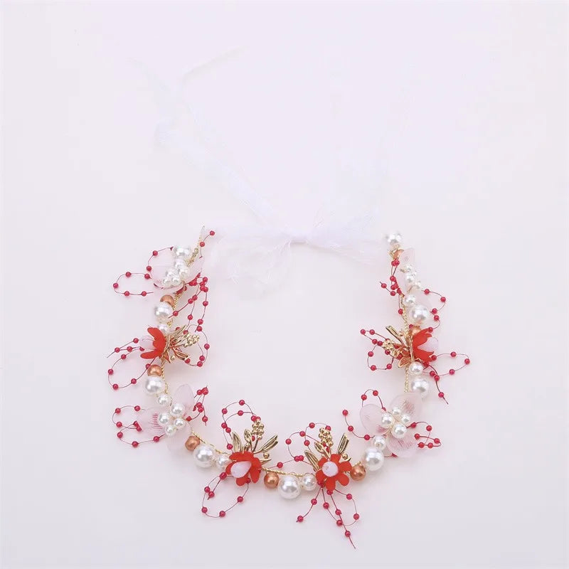 Bohemian Pearl Flower Headband For Girls Wedding Bridal - Smarsty