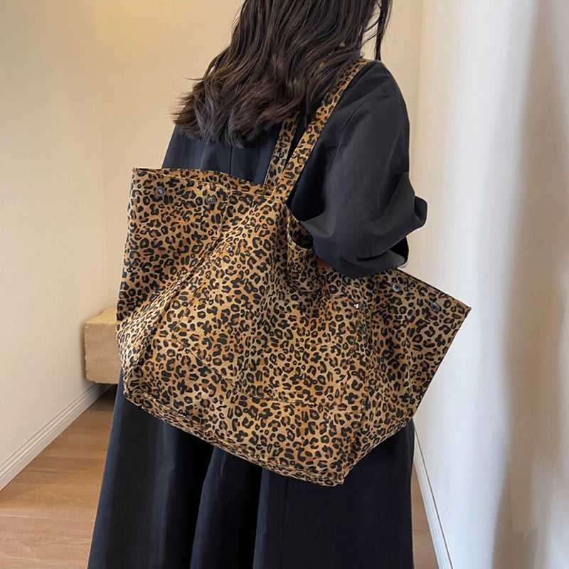 Leopard Pattern Tote Bag Vintage Canvas With Large Capacity - Smarsty
