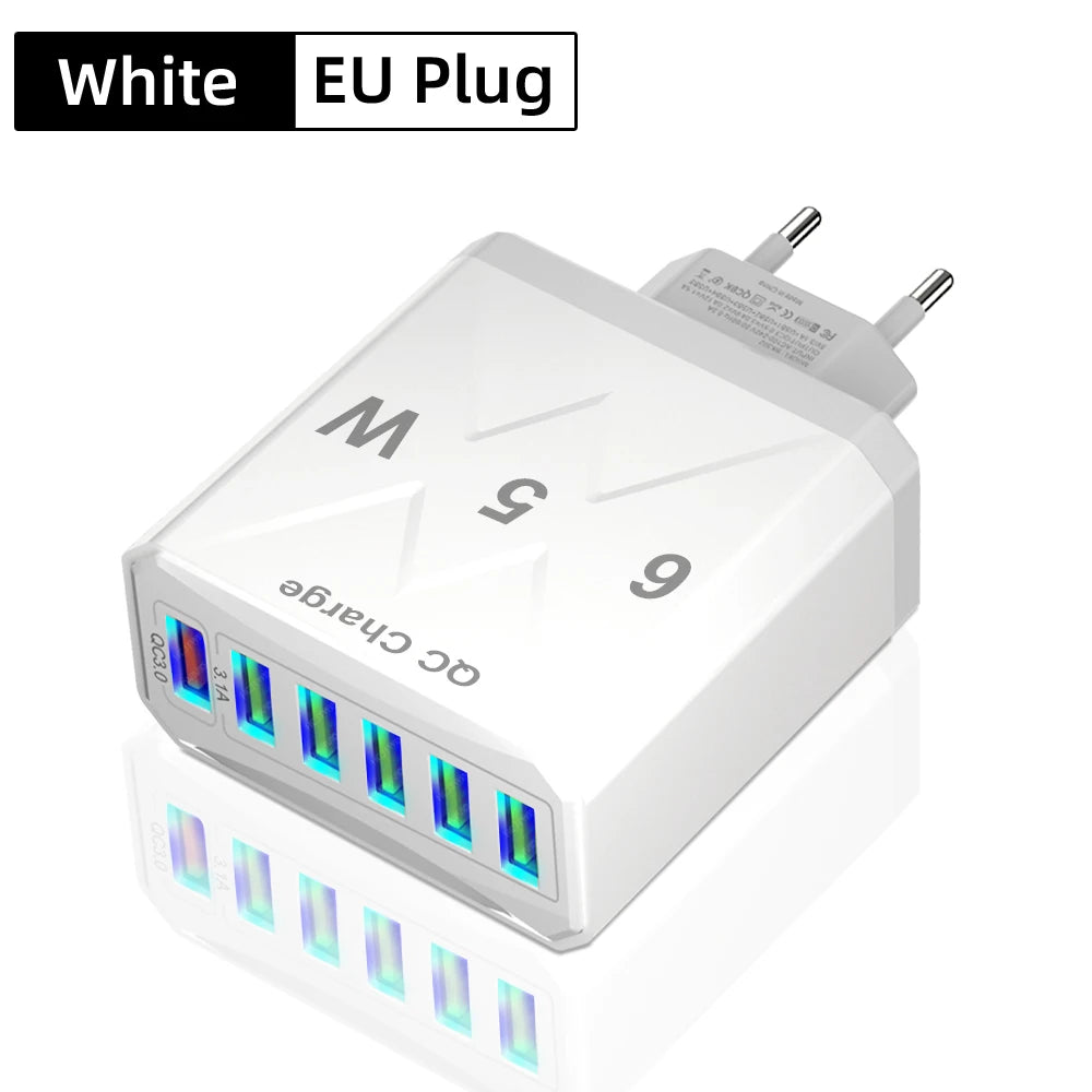 65W 6 Port USB Charger Fast USB QC3.0 Travel Adapter - Smarsty