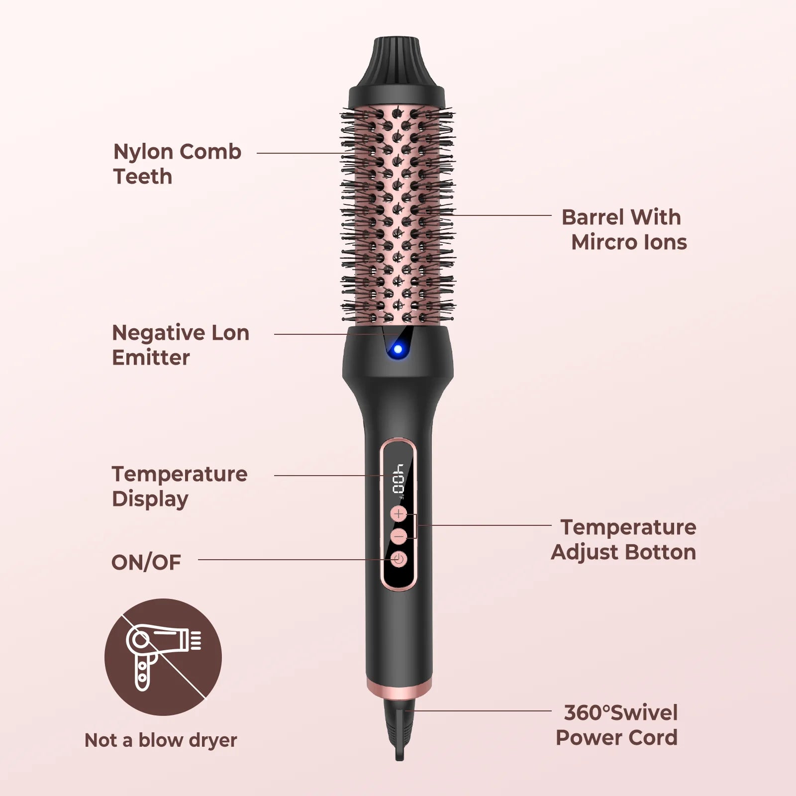 3 in 1 Ionic Heated Round Brush for Effortless Styling - Smarsty