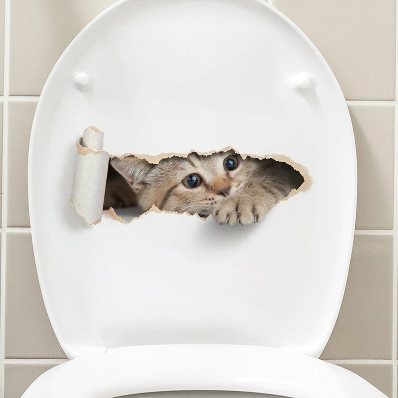 3D Effect Peeping Kitten Toilet Sticker Waterproof Design - Smarsty