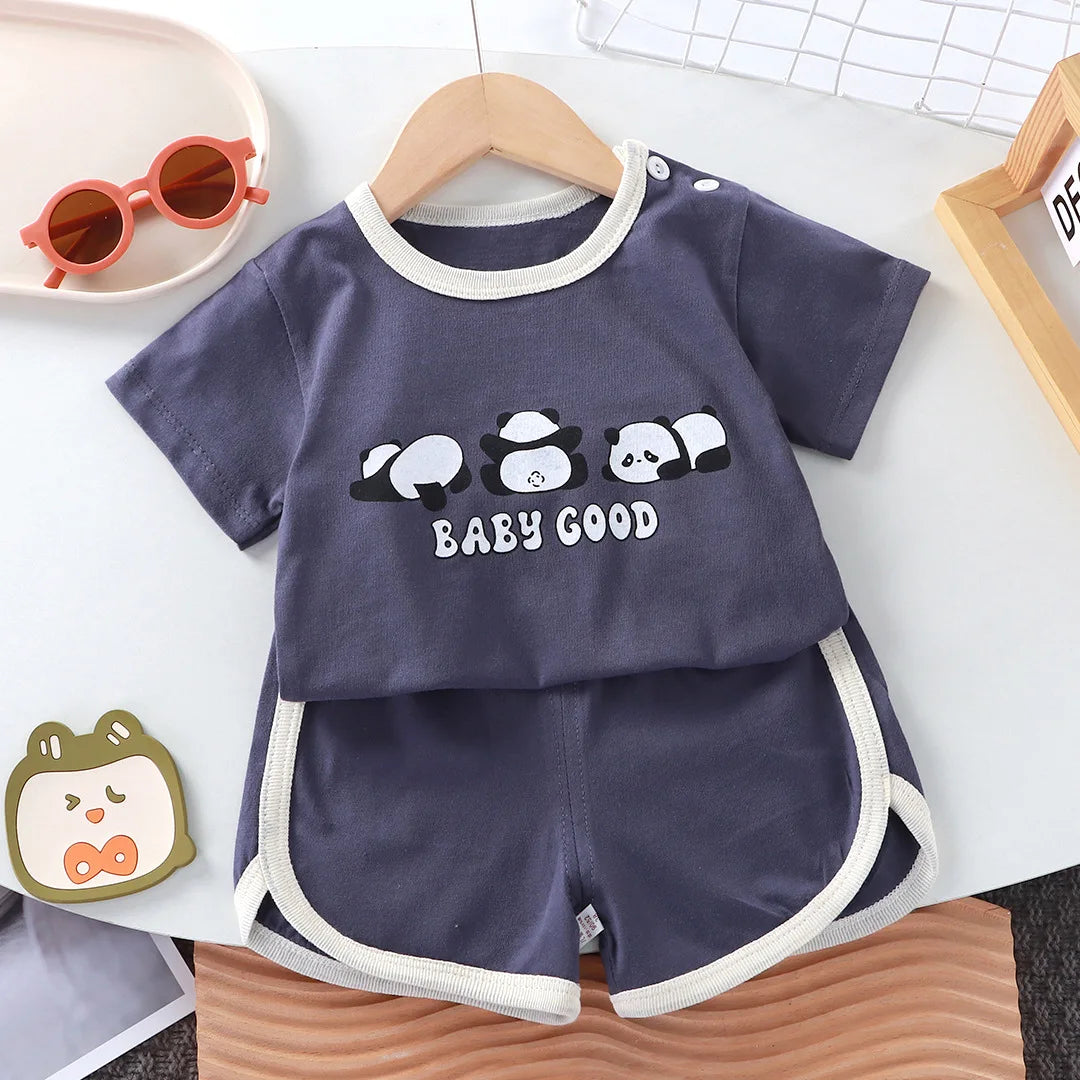 Summer cotton cartoon casual childrens set Baby Clothes girl girl boy T-shirt+shorts 2 pieces of 0-4-year-old childrens clothing by Smarsty