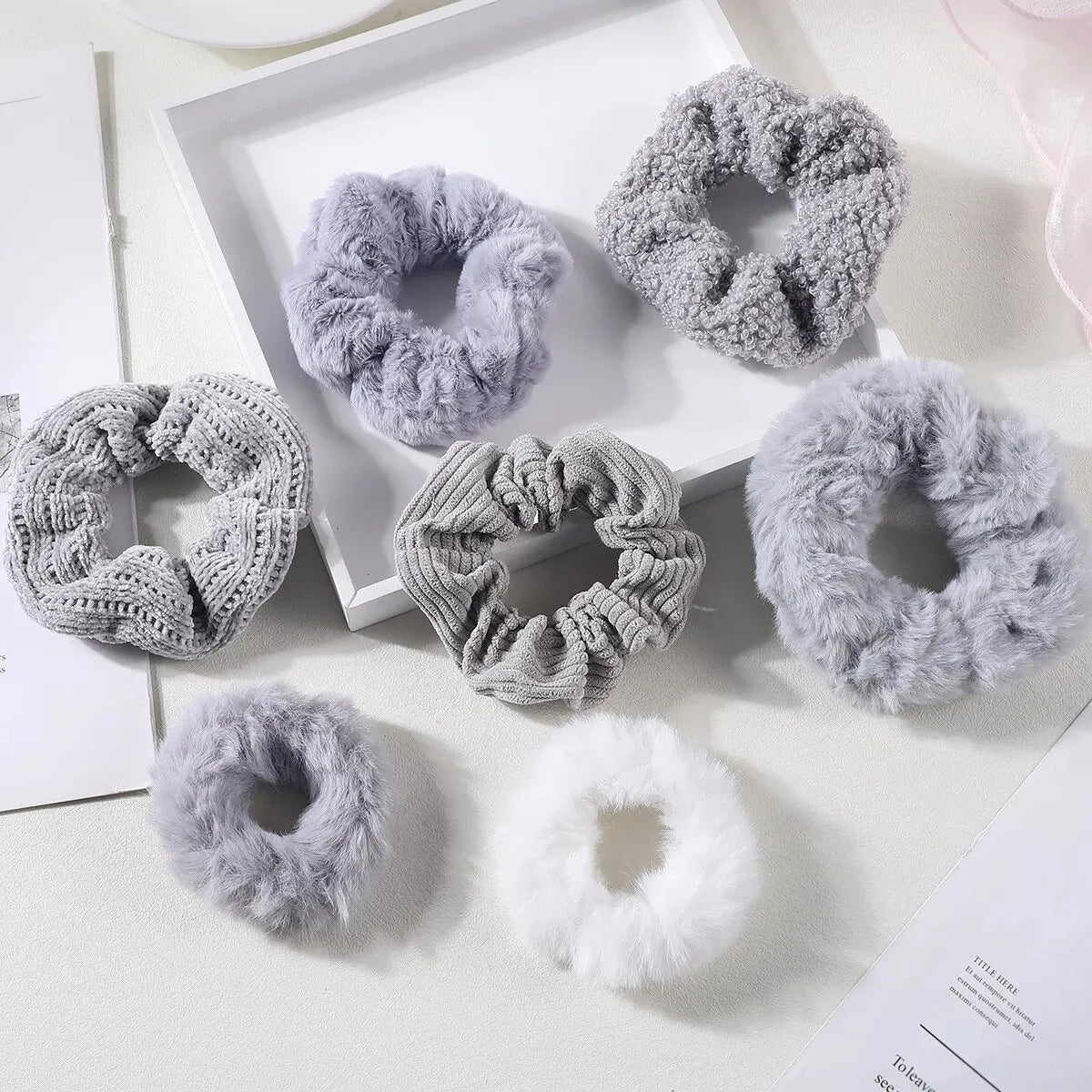 Plush Hair Scrunchies Set Soft Elastic Ponytail Holders - Smarsty