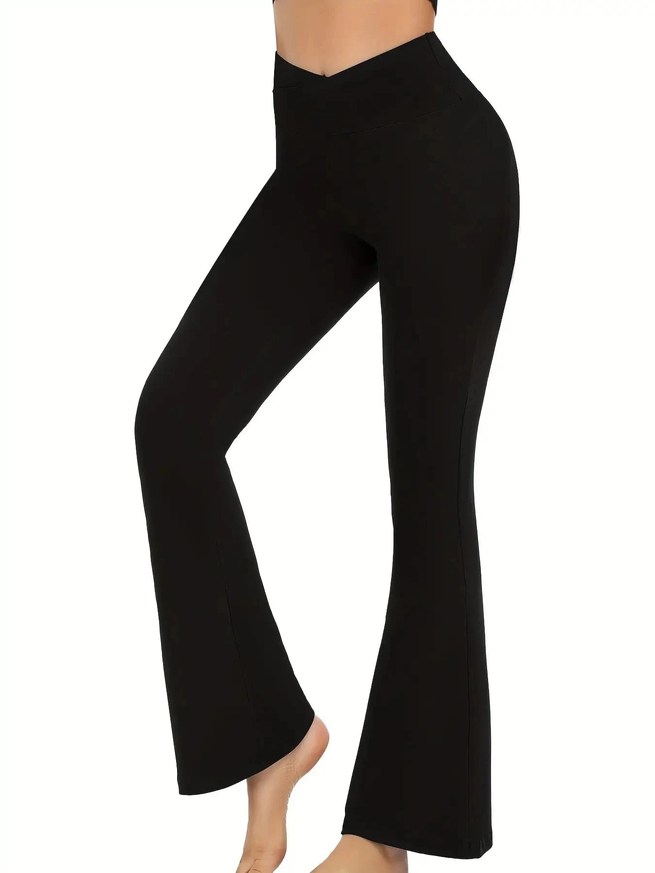 Crossover Flare Leggings for WomenHigh Waist V Cross Bootcut Bell Bottoms Tummy Control Yoga Pants - Smarsty
