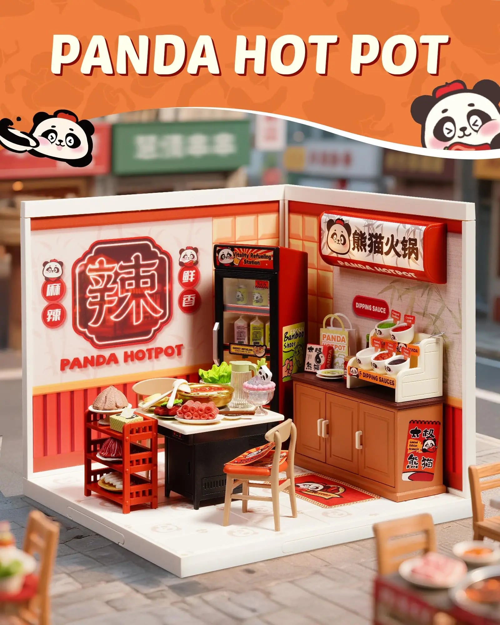 Rolife Panda Hot Pot DIY Modern Miniature Assembly Model Kit Tiny Accessories Themed Diorama For Stress Relief Kids Adults