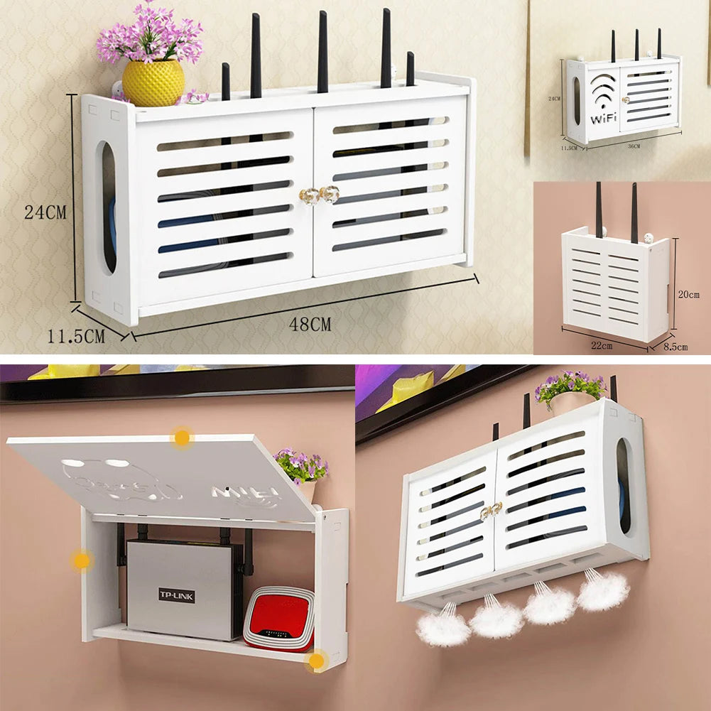 Wall Mounted Wireless Router Rack Living Room Wall-Mounted WiFi Storage Box Wall Decoration Cable Power Bracket Organizer Box by Smarsty