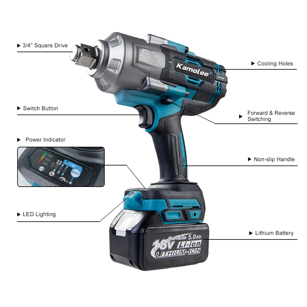 Kamolee 3100NM Brushless Electric Impact Wrench - Smarsty