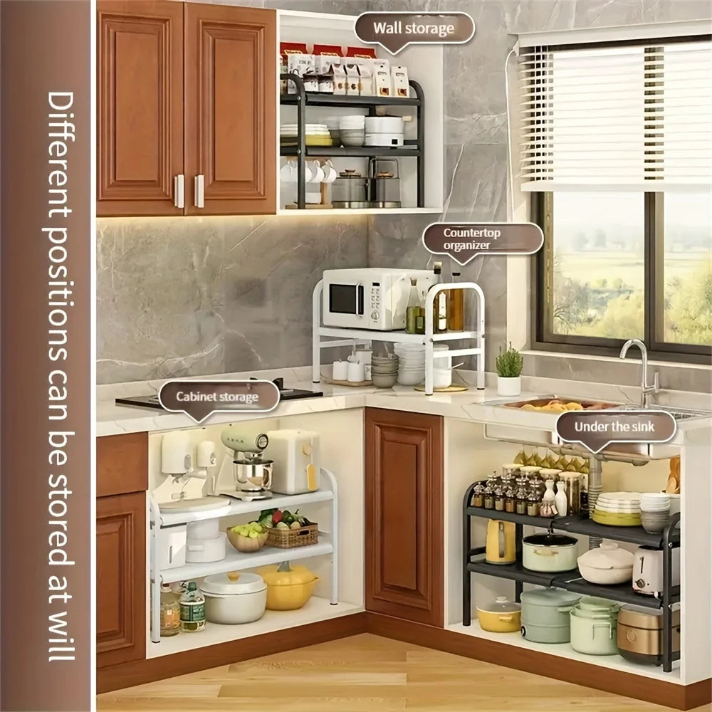 1 Set Multi-Use Kitchen Under Bathroom Sink Organizers - Expandable Cabinet Shelf Organizer Storage Rack by Smarsty