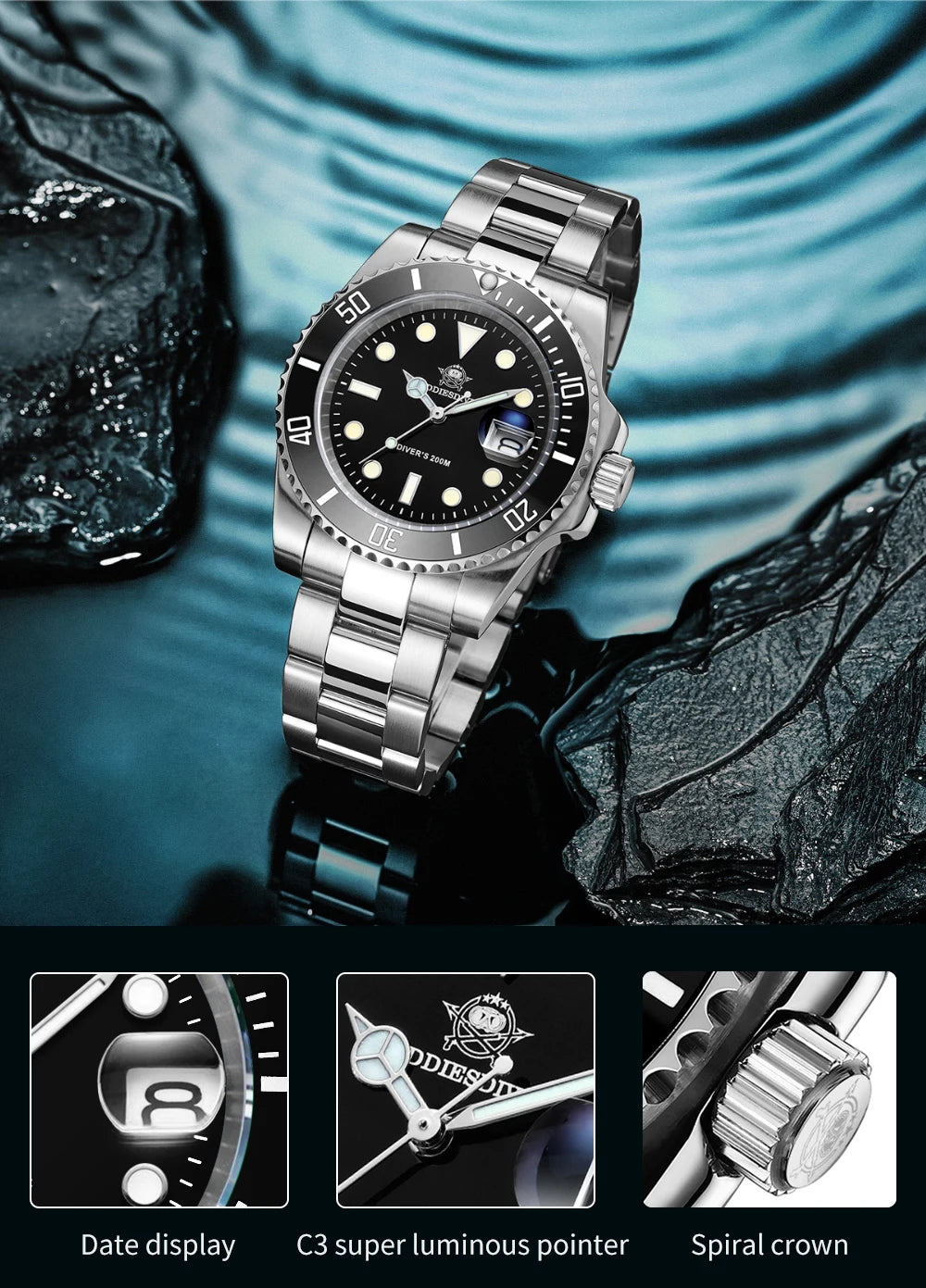 Addiesdive Waterproof Stainless Steel Men's Quartz Watch - Smarsty