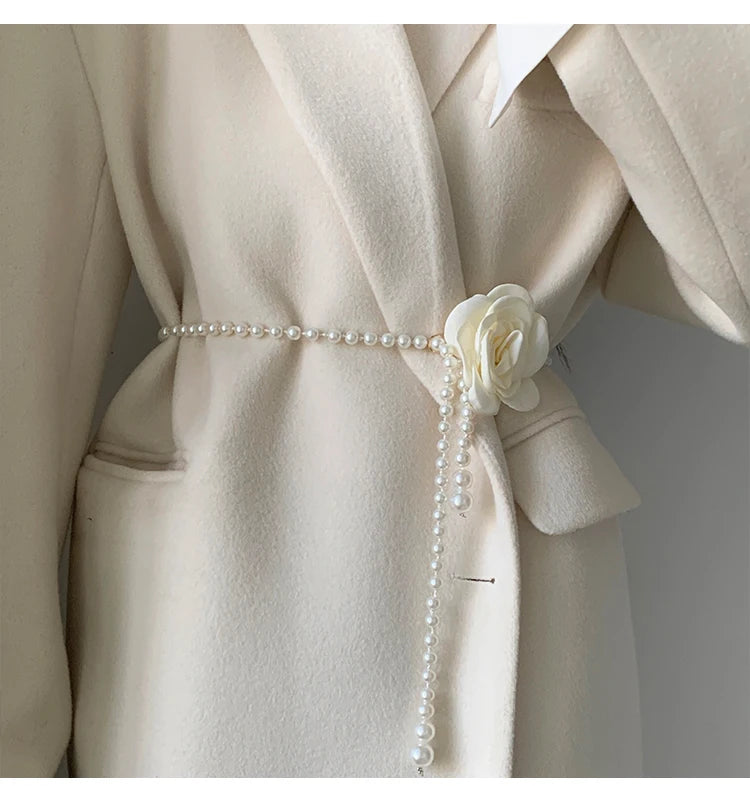 Pearl Waist Belt for Women Elegant Camellia Design - Smarsty