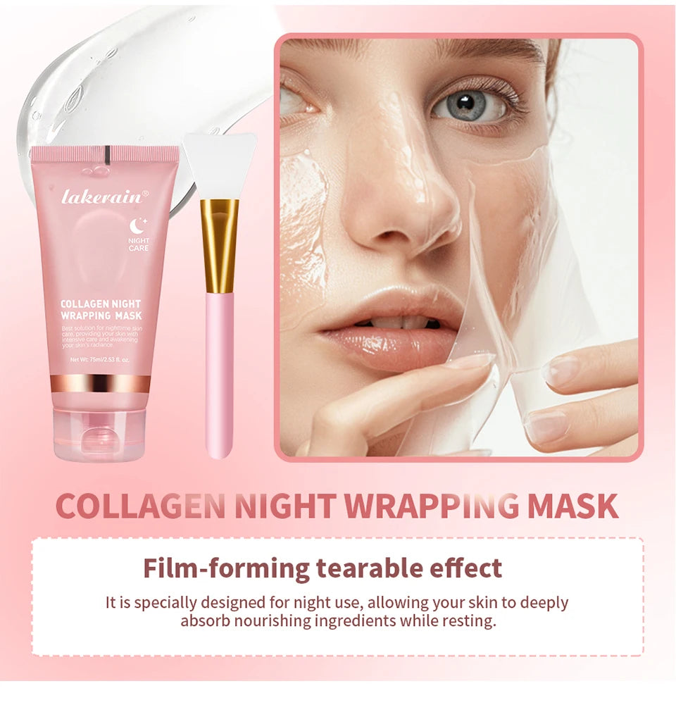 Collagen Wrapping Mask And Brush Set Rejuvenation Moisturize Brightening Korean Face Mask Make Glowy Skin Elasticity Facial Mask - Smarsty