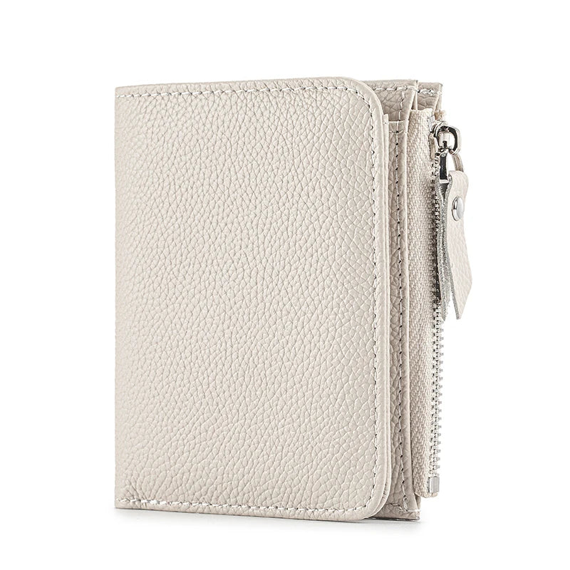 Women Genuine Leather Slim Short Wallet RFID Blocking Bi-Fold Wallet Credit Card Holder money clip wallet Zipper Coin pocket